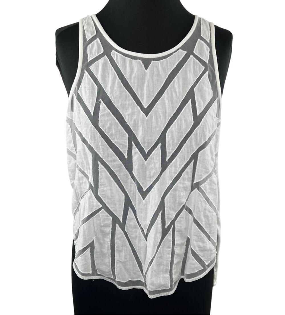 FREE PEOPLE White Gray Geometric Woven Cotton Button-Back Tank Top Boho M